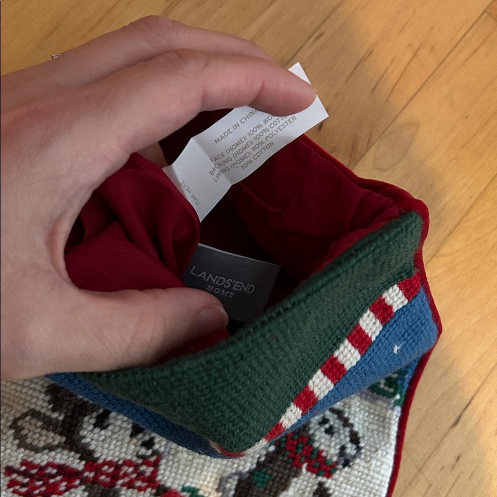 Lands' End Red 3 Bunnies Holiday Stocking - Picture 3 of 5